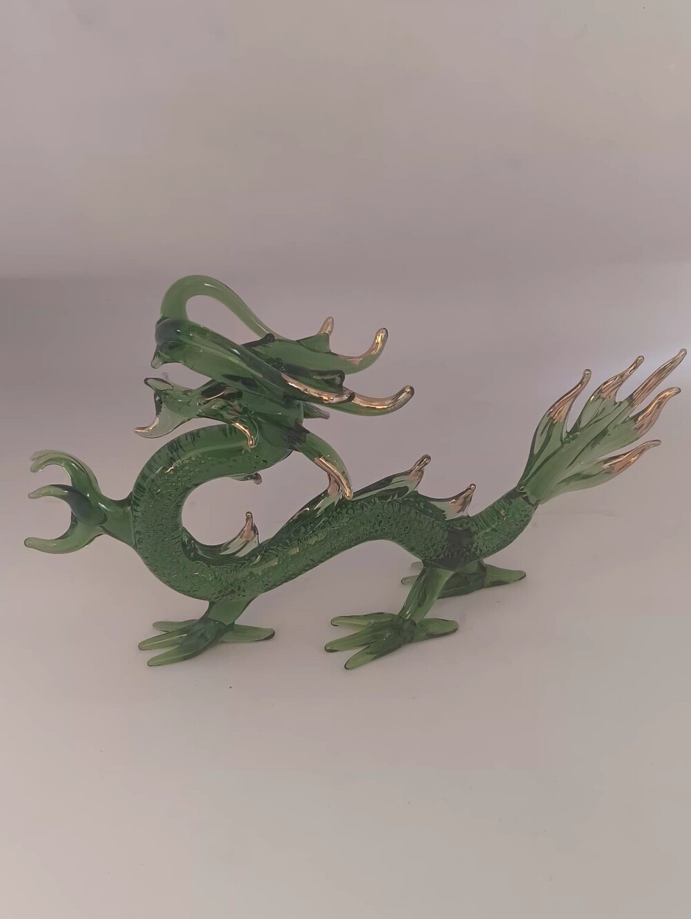 Green Glass Dragon Figurine - Decorative Reptile Accent